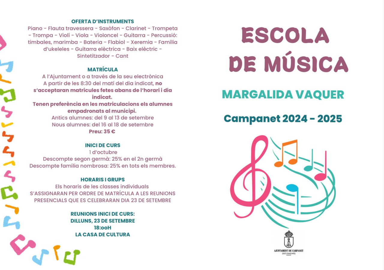 MATRÍCULA ESCOLA DE MÚSICA MARGALIDA VAQUER 2024-2025