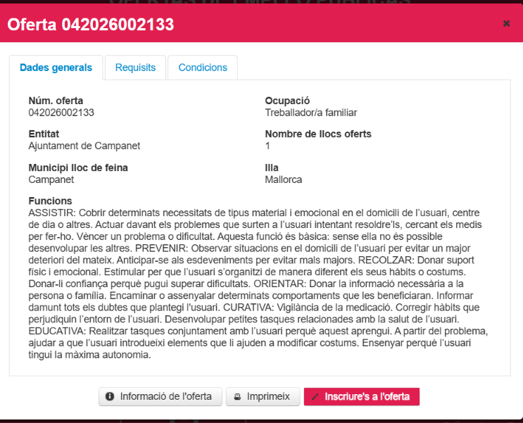 NOVA OFERTA DE FEINA DE TREBALLADOR/A FAMILIAR 