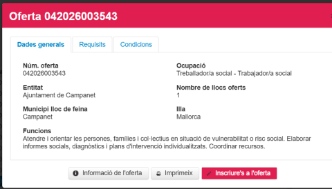 Oferta treballador/a SOCIAL